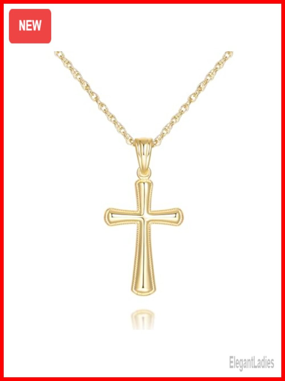 14K Gold Plated Cross Necklace Rope Chain Adjustable Pendant